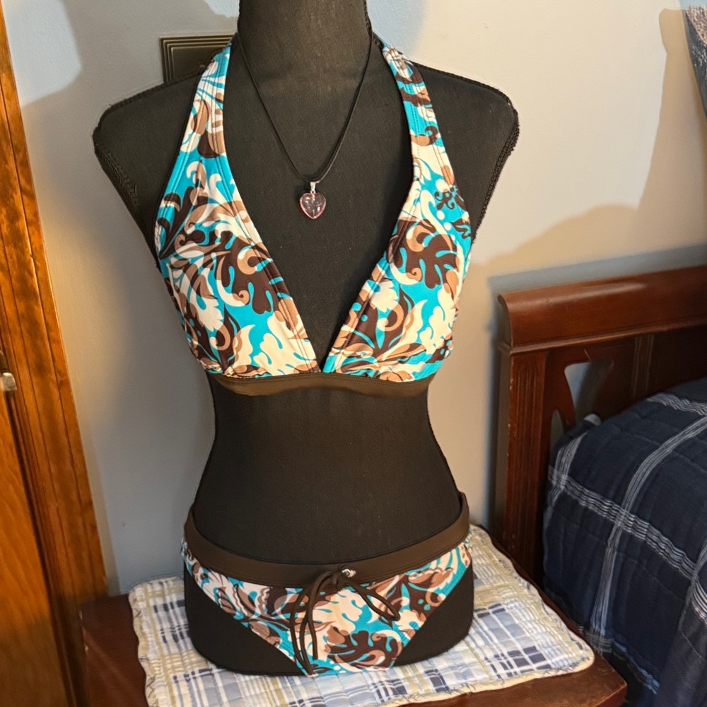 Xhilaration Blue and Brown Patterned Bikini